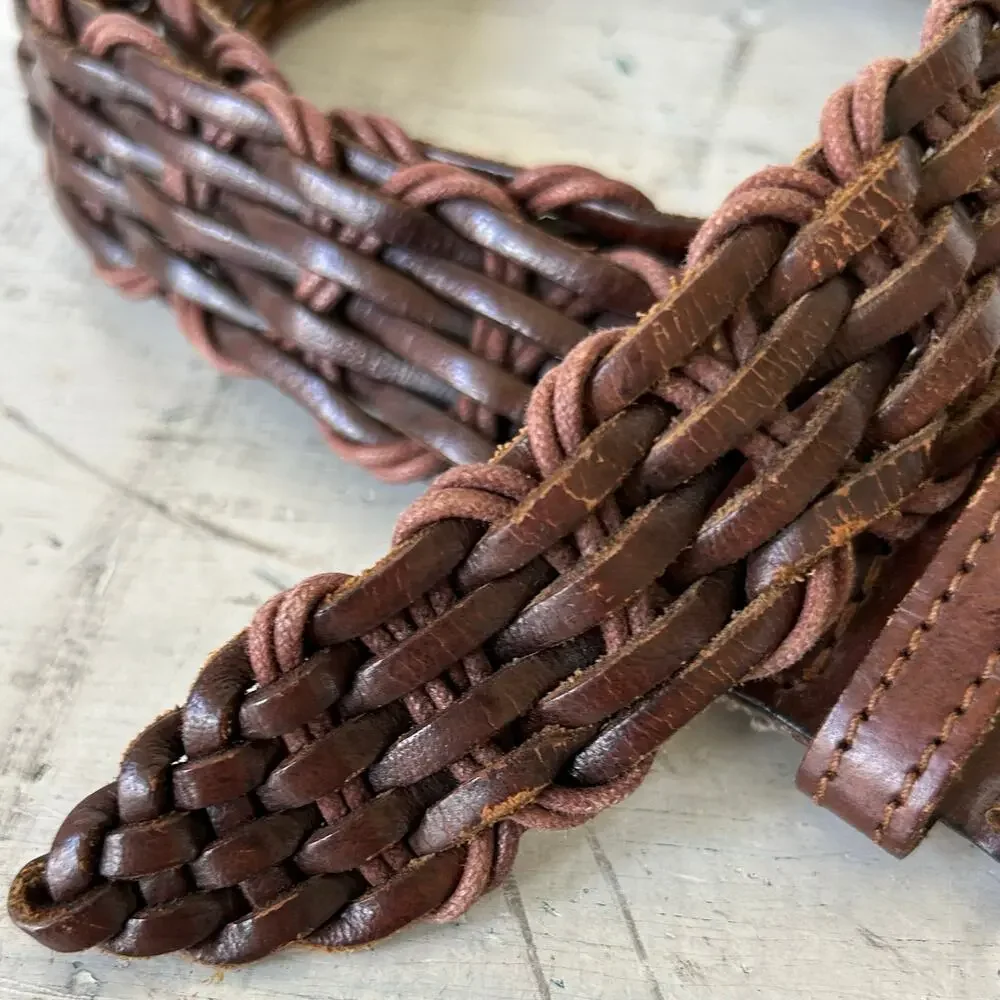 Vintage Leather Woven Braided Belt Brown Boho Western Indie 18/20 plus 2XL